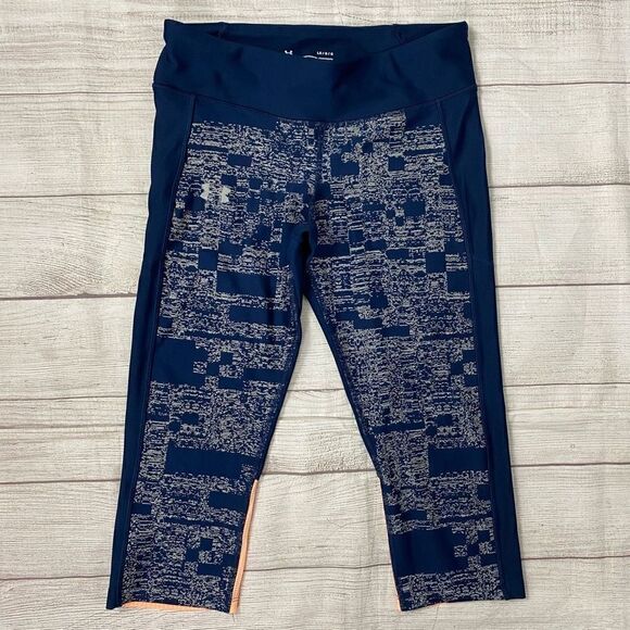 Under armour women L heatgear compression pull on capri leggings navy blue - Picture 1 of 11